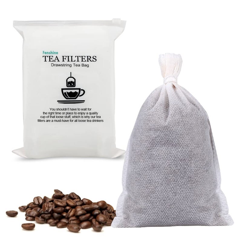 Fenshine 100Pcs Large Tea Bag - Disposable Empty Tea Filter Bags No Mess Mesh Bags with Drawstring for Concentrate/Iced Coffee, Herb, Loose Leaf Tea - Image 1